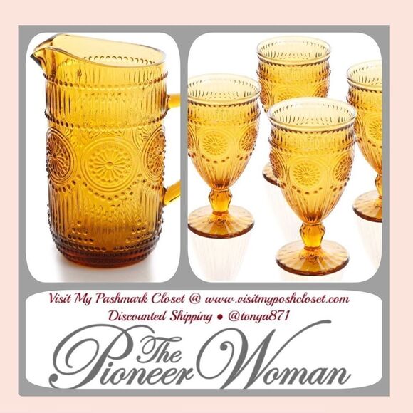 🦋♥️ RARE!! HTF!! Pioneer Woman Adeline Pitcher & 4 Glass Goblets Gift Set - Picture 5 of 12
